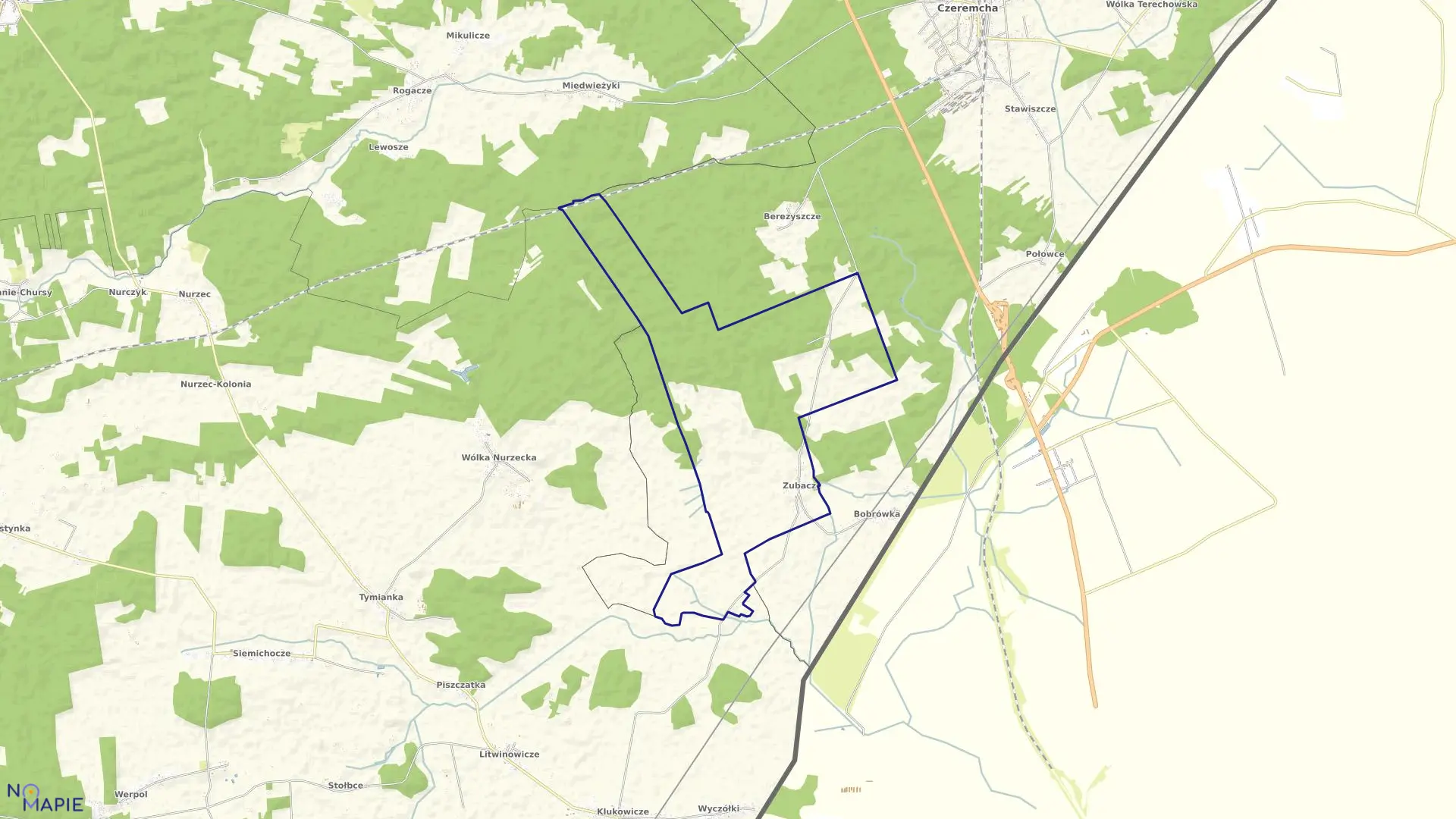 Mapa obrębu ZUBACZE w gminie Czeremcha